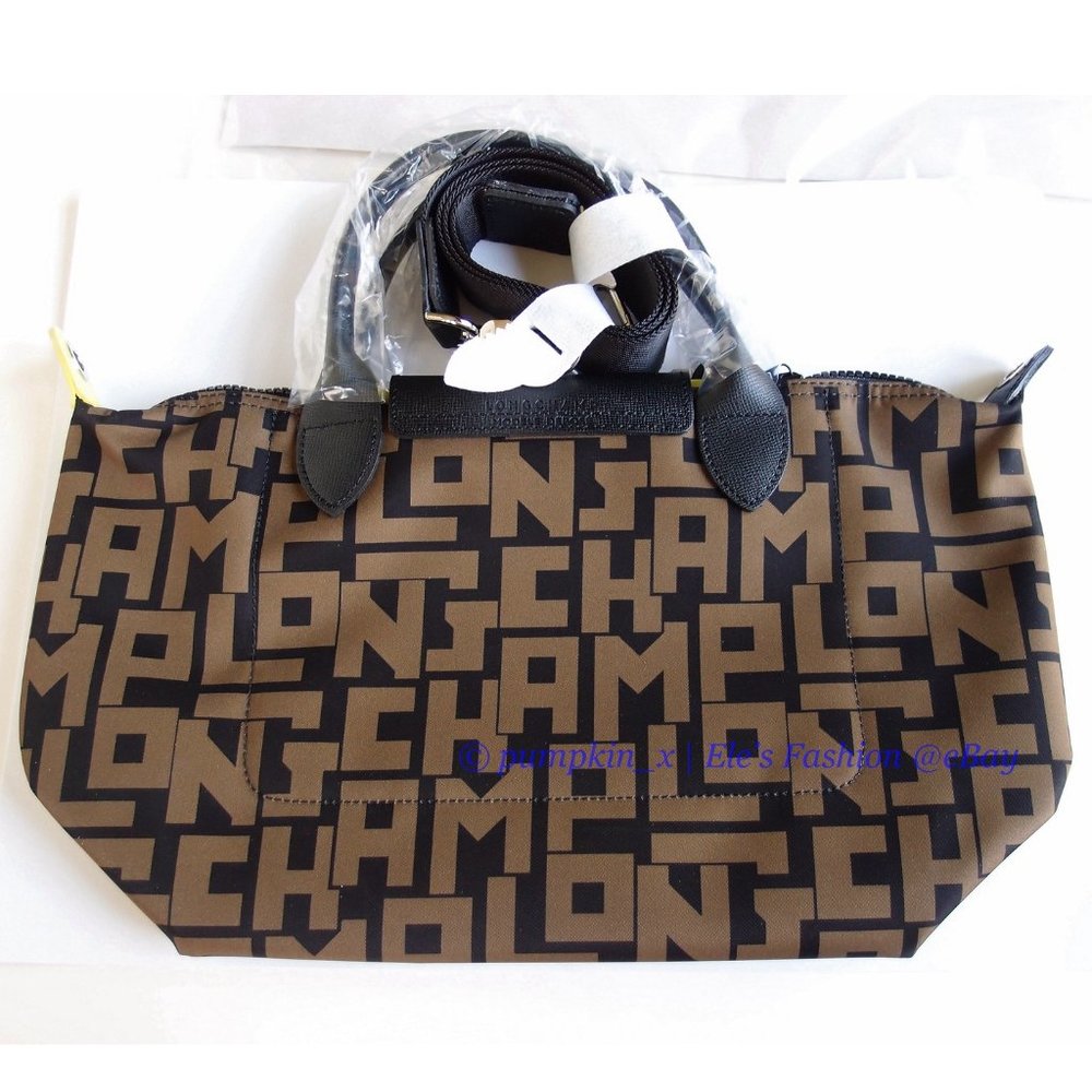 NWT LONGCHAMP Le Pliage LGP Small Crossbody Satchel Bag BLACK Khaki AUTHENTIC - Picture 6 of 14